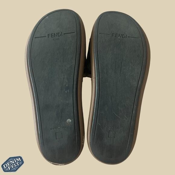 Fendi Brown Wide-Band Leather Zucca FF Logo Monogram Flat Slides | Size: 8 - Picture 6 of 16